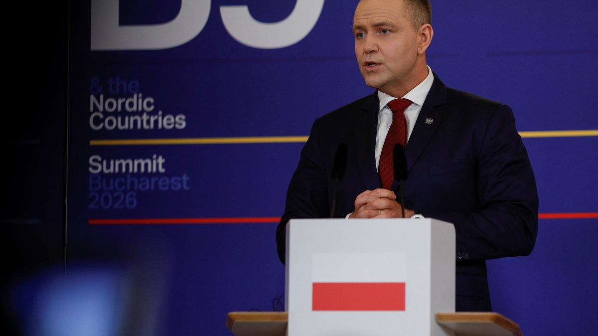 Polish President Karol Nawrocki speaks during a press conference at the B9 summit in Romanian capital Bucharest, May 13, 2026. Inquam Photos/Malina Norocea via REUTERS