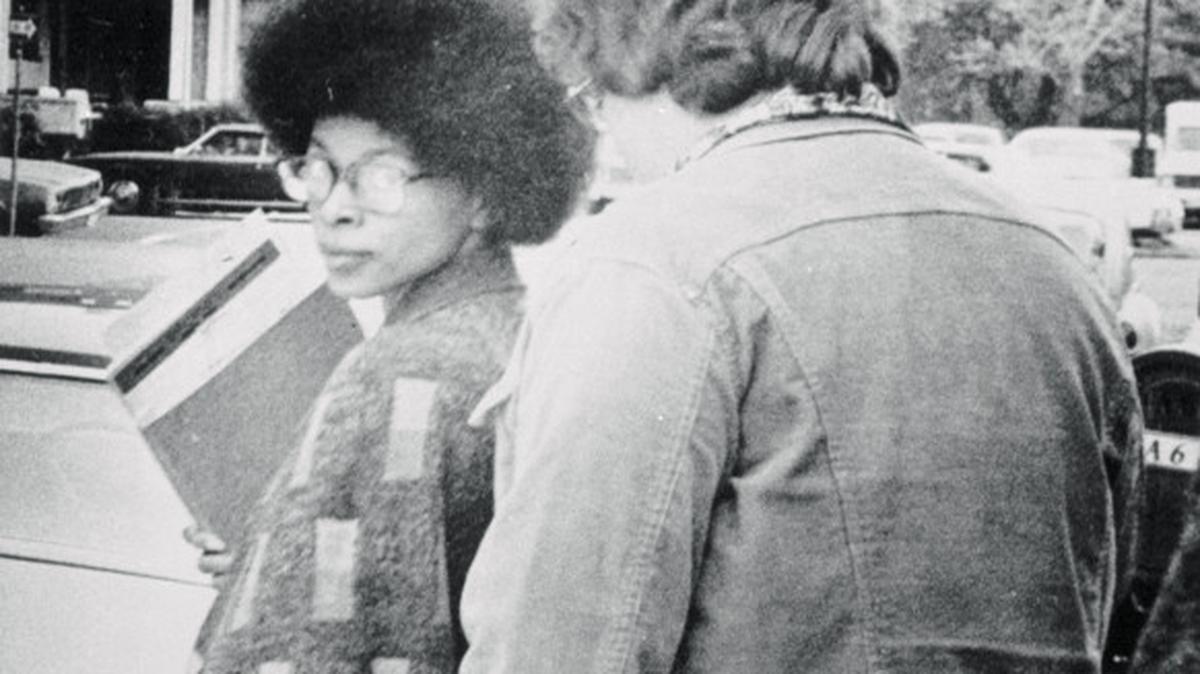 File photo of Joanne Chesimard being led from federal court in Trenton, New Jersey, after requesting she be transferred from a medium security prison to the minimum security prison from which she eventually escaped in 1979.