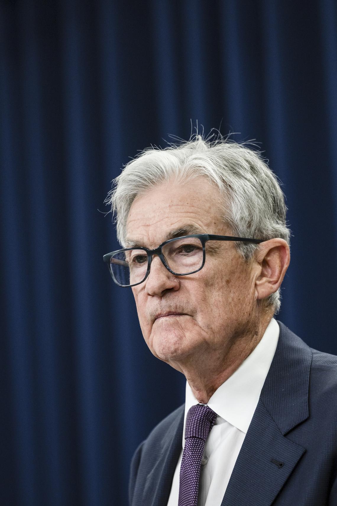 Jerome Powell, the Federal Reserve chairman, speaks at a news conference at the Federal Reserve in Washington, on Wednesday, April 29, 2026. Powell, whose term as chair expires next month, said he would stay on as a governor "for a period of time." (Anna Rose Layden/The New York Times)