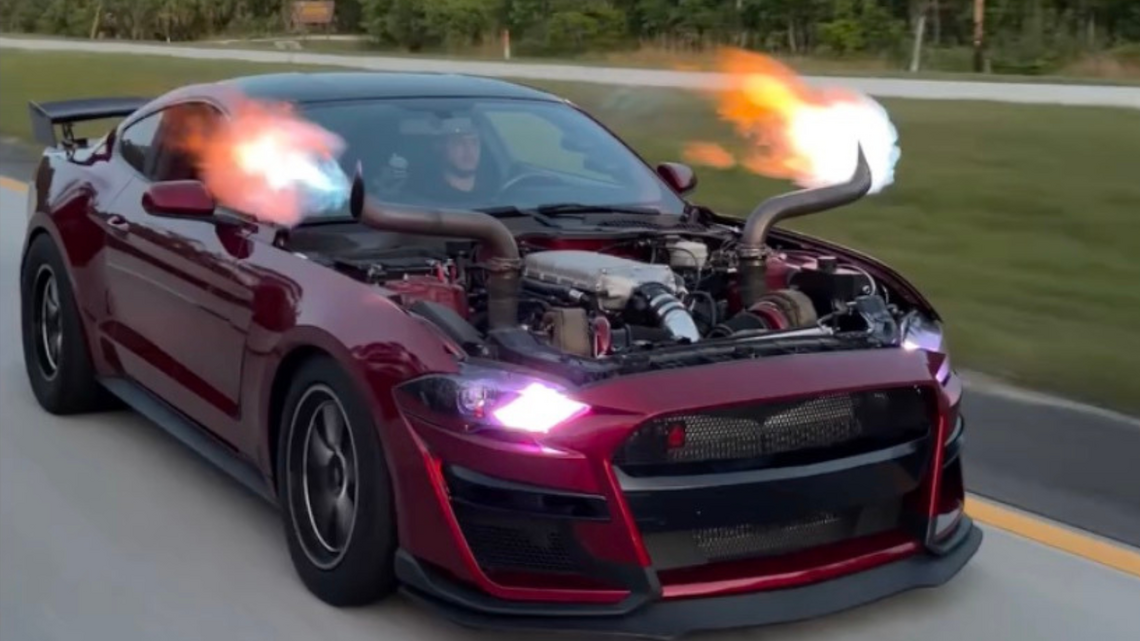 This 1,000-HP Twin-Turbo Ford Mustang Turns Its Engine Bay Into A Flamethrower 