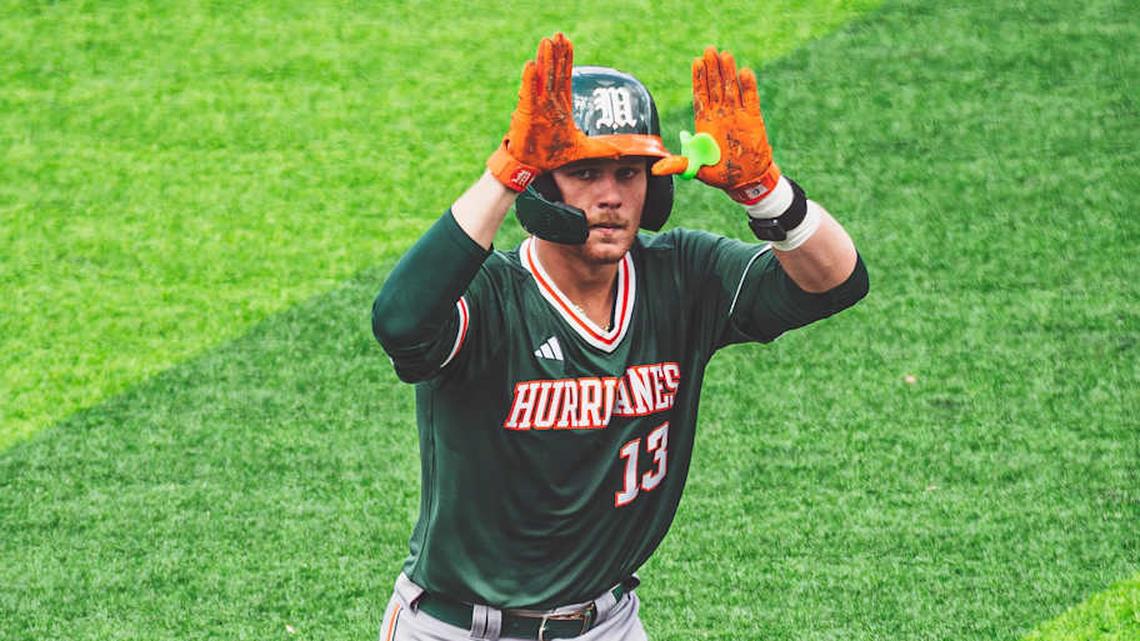  Miami catcher Alex Sosa after a home run to take the lead against the Duke Blue Devils. | Miami Athletics 