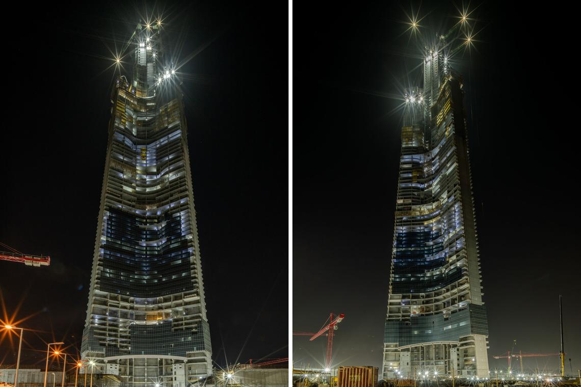  Images of the Jeddah Tower at night, captured this week. 