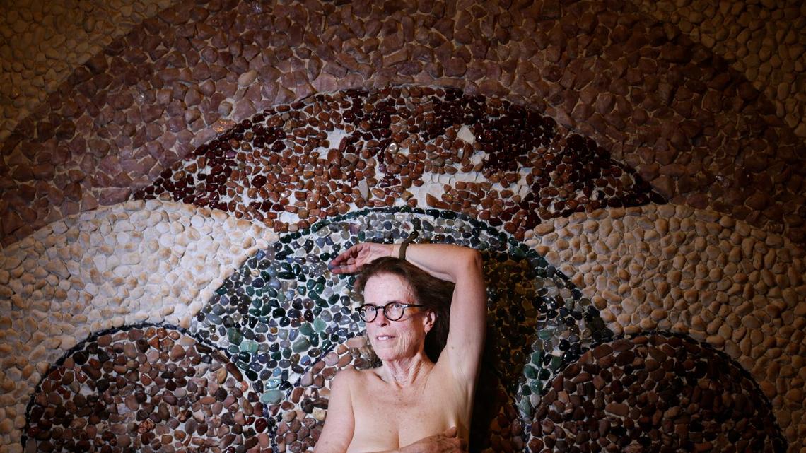 LOS ANGELES, CA - April 15, 2026: Pamela Redmond is photographed at Wi Spa in Los Angeles' Koreatown on Wednesday, April 15, 2026. Redmond's one woman show, "Old Woman Naked," opens at the Broadwater Theater on April 29. (Christina House / Los Angeles Times)