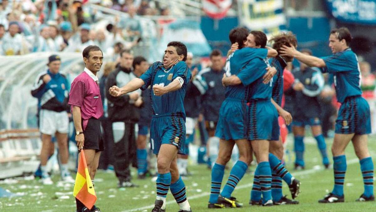  Diego Maradona was banned shortly after this celebration. | Daniel Garcia/Getty 