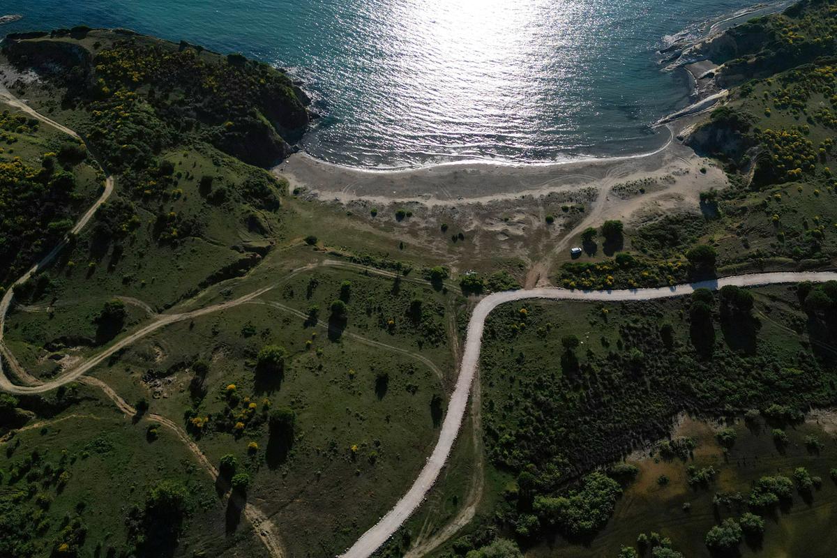 A drone view of the bay of Zvernec in the Vjosa-Narte protected area, where a luxury resort is planned by a company linked with Donald Trump's son-in-law, Jared Kushner, near Vlora, Albania, May 31, 2026. REUTERS/Florion Goga
