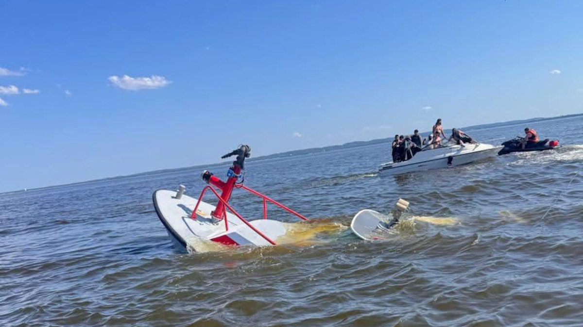 A New Jersey fire department marine unit was rescued on July 4, 2026, after their boat was struck by a whale and quickly took on water.