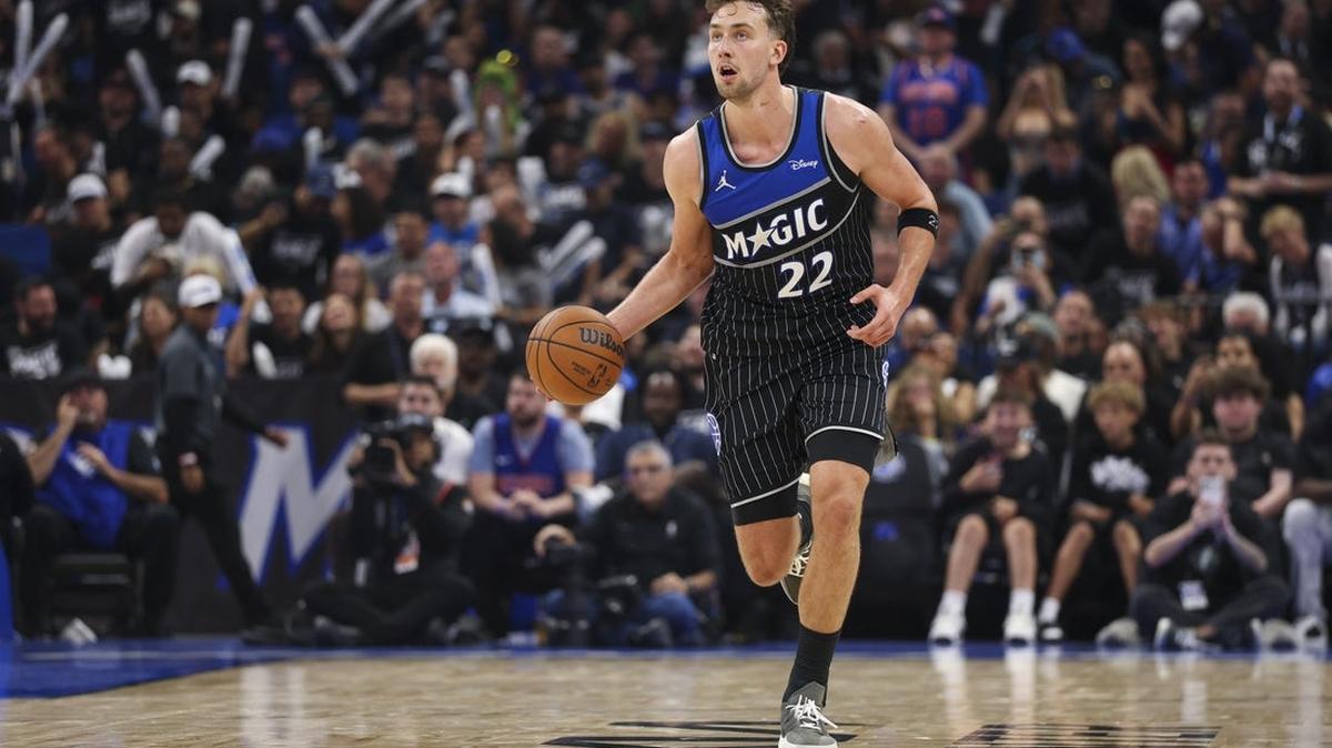 
                   Apr 25, 2026; Orlando, Florida, USA; Orlando Magic forward Franz Wagner (22) controls the ball against the Detroit Pistons in the third quarter during game three of the first round of the 2026 NBA Playoffs at Kia Center. Mandatory Credit: Nathan Ray Seebeck-Imagn Images 
                
