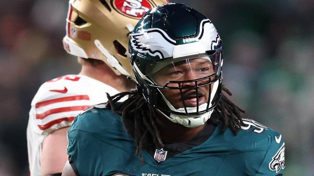  Jan 11, 2026; Philadelphia, PA, USA; Philadelphia Eagles defensive tackle Jalen Carter (98) celebrates after a sack against the San Francisco 49ers during the second quarter in an NFC Wild Card Round game at Lincoln Financial Field. Mandatory Credit: Bill Streicher-Imagn Images | Bill Streicher-Imagn Images 