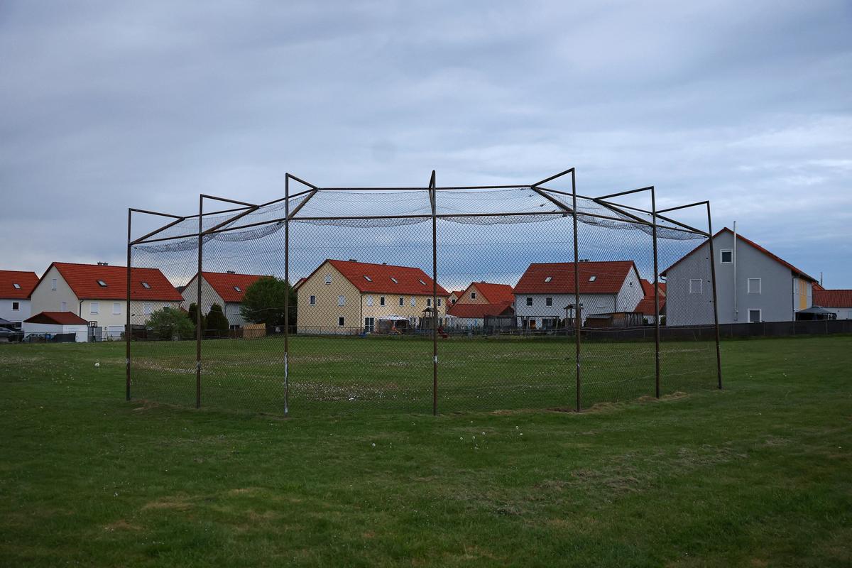 A view of residential buildings behind a baseball field in Vilseck, Germany, May 4, 2026. REUTERS/Lisi Niesner