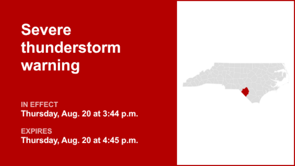Severe thunderstorm warning for Robeson County early Thursday evening 