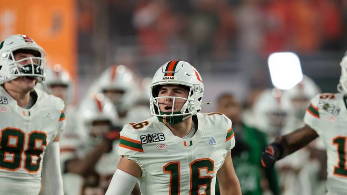  Jan 19, 2026; Miami Gardens, FL, USA; Miami Hurricanes quarterback Luke Nickel (16) looks on prior to during the College Football Playoff National Championship game against the Indiana Hoosiers at Hard Rock Stadium. Mandatory Credit: Sam Navarro-Imagn Images | IMAGN IMAGES via Reuters Connect 