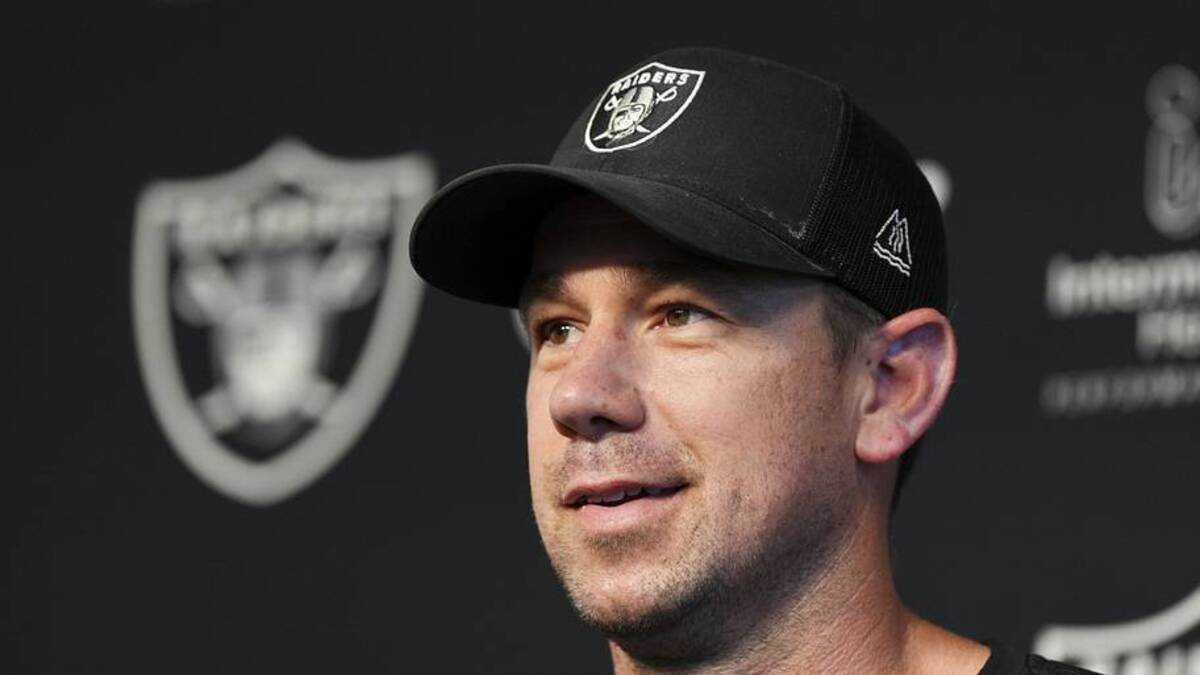  May 20, 2026; Henderson, NV, USA; Las Vegas Raiders head coach Klint Kubiak speaks during a news conference during organized team activities at Intermountain Health Performance Center. Mandatory Credit: Candice Ward-Imagn Images | Candice Ward-Imagn Images 