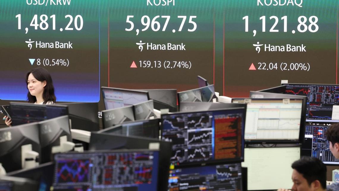 Seoul shares rise nearly 3 pct, approaching 6,000 level on eased Middle East tensions 