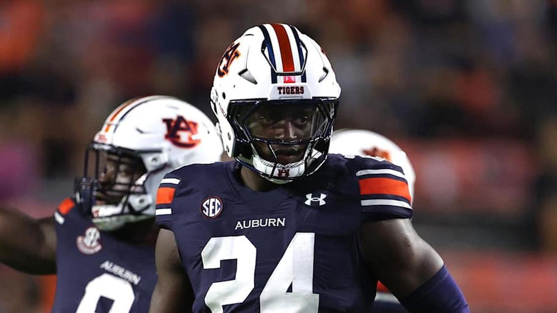  Sep 14, 2024; Auburn, Alabama, USA; Auburn Tigers nose tackle Keyron Crawford (24) against the New Mexico Lobos at Jordan-Hare Stadium. Mandatory Credit: John Reed-Imagn Images | John Reed-Imagn Images 
