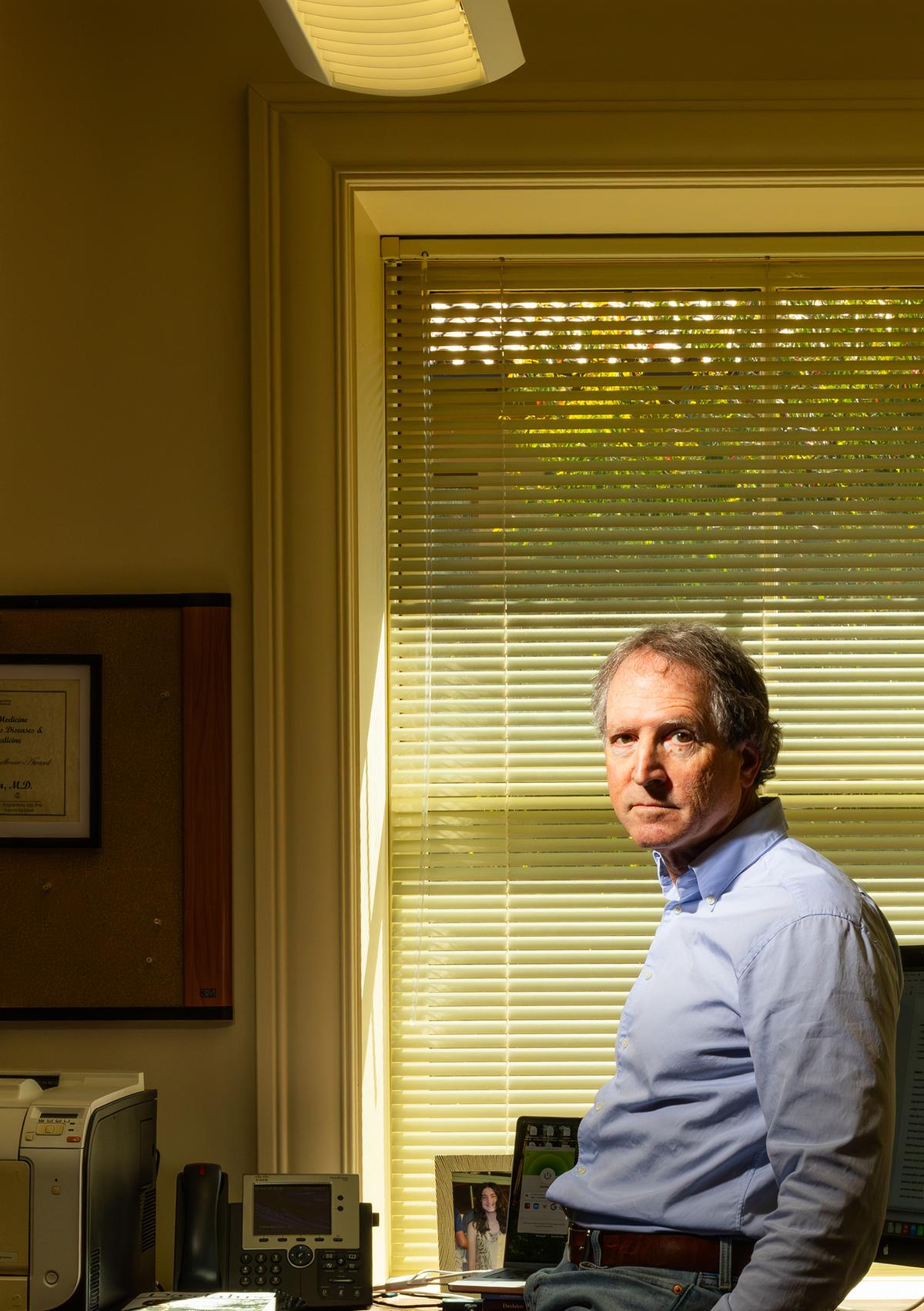 David Relman, a microbiologist and biosecurity expert at Stanford University who has advised the federal government on biological threats, in his office in Palo Alto, Calif., April 3, 2026. Scientists shared transcripts in which chatbots have described in lucid, bullet-pointed detail how to buy raw genetic material, turn it into deadly weapons and deploy them in public spaces. (Christie Hemm Klok/The New York Times)