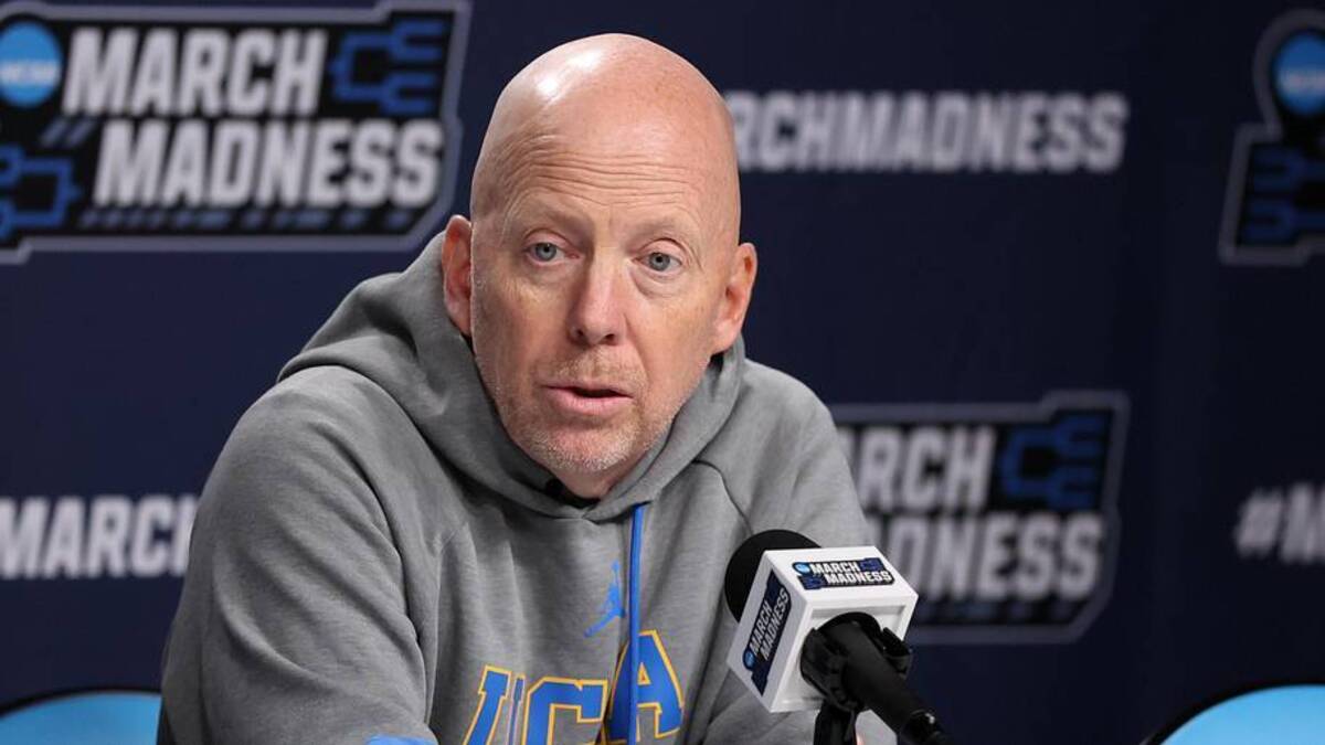  Mar 19, 2026; Philadelphia, PA, USA; UCLA Bruins head coach Mick Cronin speaks with the media before a practice session ahead of the first round of the men's 2026 NCAA Tournament at Xfinity Mobile Arena. Mandatory Credit: Bill Streicher-Imagn Images | Bill Streicher-Imagn Images 