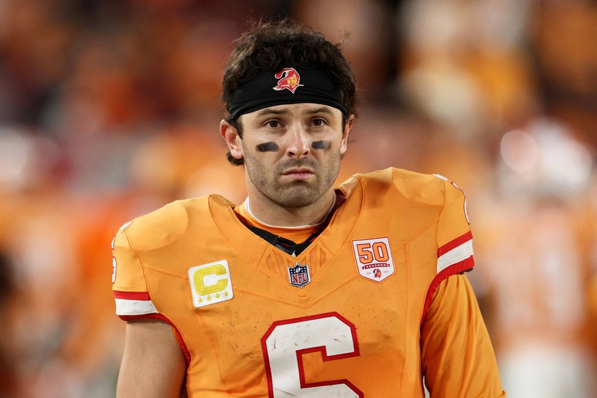  Dec 11, 2025; Tampa, Florida, USA; Tampa Bay Buccaneers quarterback Baker Mayfield (6) looks on against the Atlanta Falcons during the fourth quarter at Raymond James Stadium. Mandatory Credit: Nathan Ray Seebeck-Imagn Images 