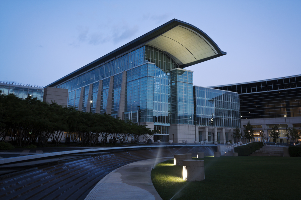  The McCormick Place convention center in Chicago, seen at night in July 2008. 