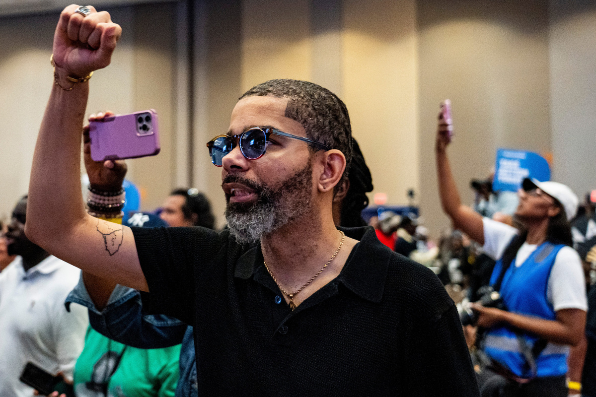 Former Jackson Mayor Chokwe Antar Lumumba raises his fist during the Mississippi Day of Action at the Jackson Convention Complex in Jackson, Miss., on Tuesday, May 19, 2026. The day of action centered around stopping Republican-led efforts to eliminate majority-Black districts in Mississippi.
