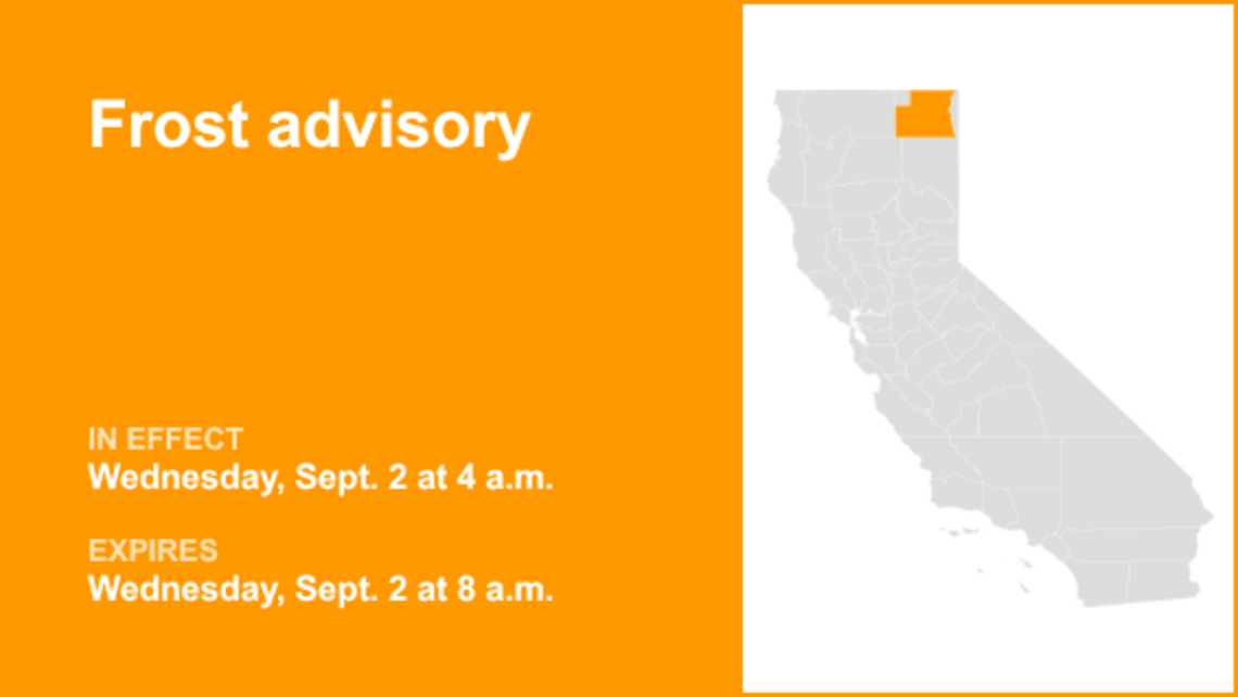 UPDATE: Frost advisory affecting Modoc County Wednesday - temperatures to drop to 33 