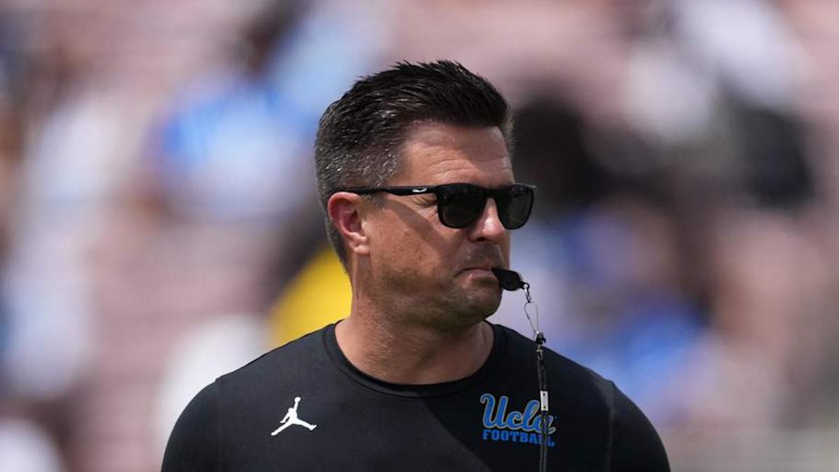  May 2, 2026; Pasadena, CA, USA; UCLA Bruins coach Bob Chesney reacts during the spring game at Rose Bowl. Mandatory Credit: Kirby Lee-Imagn Images | Kirby Lee-Imagn Images 