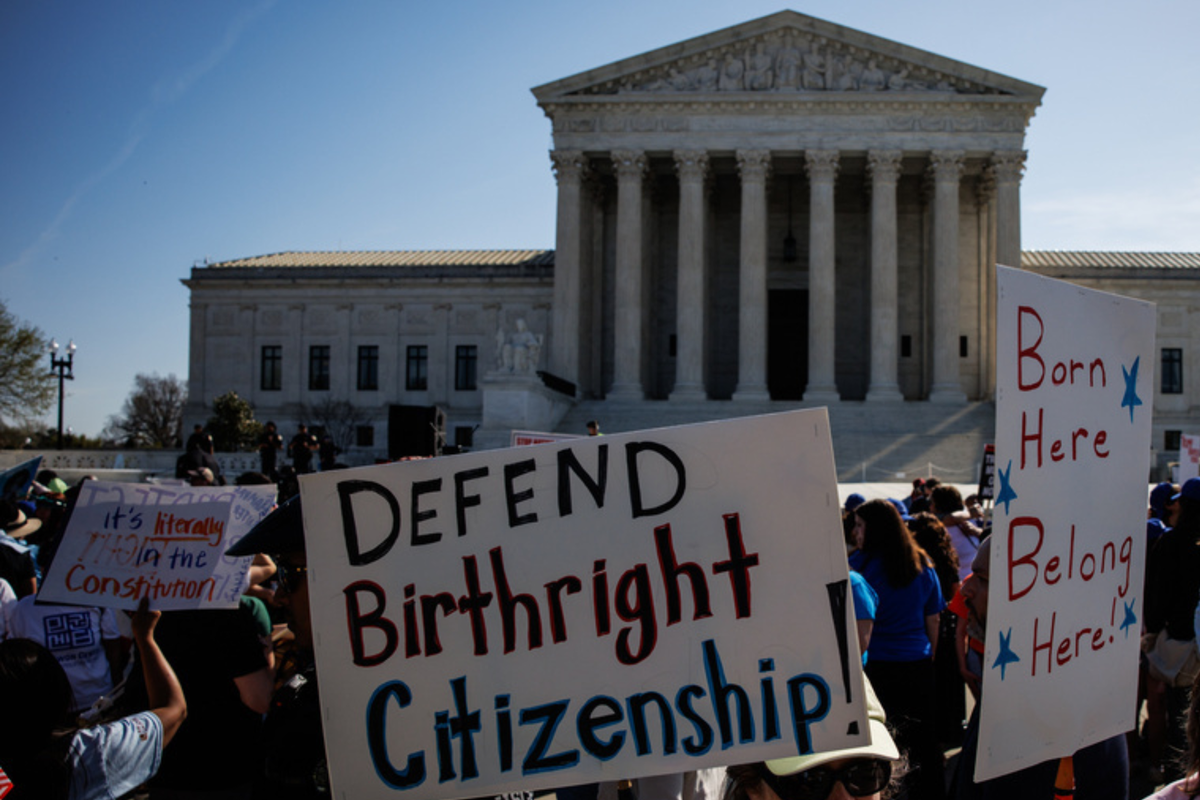  Protestors gather in front of the U.S. Supreme Court on April 1, 2026 in Washington, D.C. U.S. (Photo by Samuel Corum/Sipa USA via AP Images) 