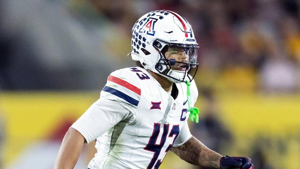  Nov 28, 2025; Tempe, Arizona, USA; Arizona Wildcats defensive back Dalton Johnson (43) against the Arizona State Sun Devils during the 99th Territorial Cup at Mountain America Stadium. Mandatory Credit: Mark J. Rebilas-Imagn Images | Mark J. Rebilas-Imagn Images 