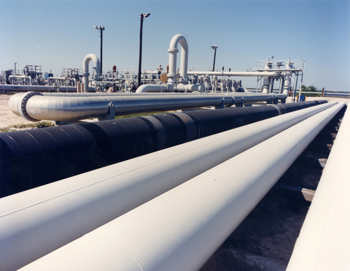  An undated photo provided by the Department of Energy shows crude oil pipes at the Bryan Mound site near Freeport, Texas. (Department of Energy via AP) 