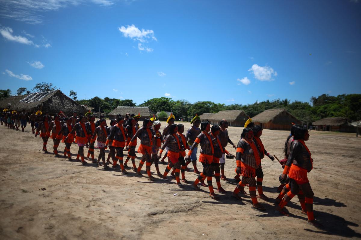 Kayapo Indigenous people perform at Pykany village in the Menkragnoti Indigenous Territory of the Kayapo people, in Para state, Brazil May 20, 2026. REUTERS/Adriano Machado