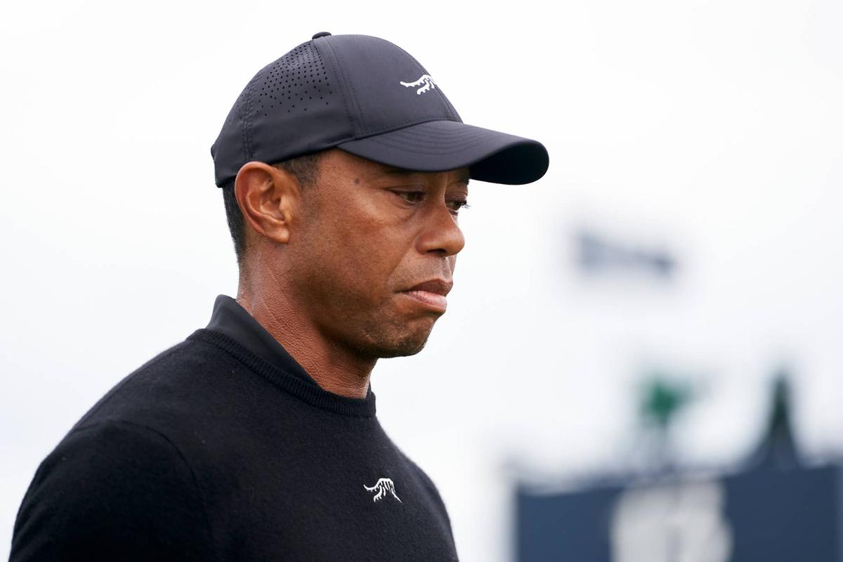  TROON, SCOTLAND - JULY 17: Tiger Woods of United States during a practice round prior to The 152nd Open championship at Royal Troon on July 17, 2024 in Troon, Scotland. (Photo by Pedro Salado/Getty Images) 