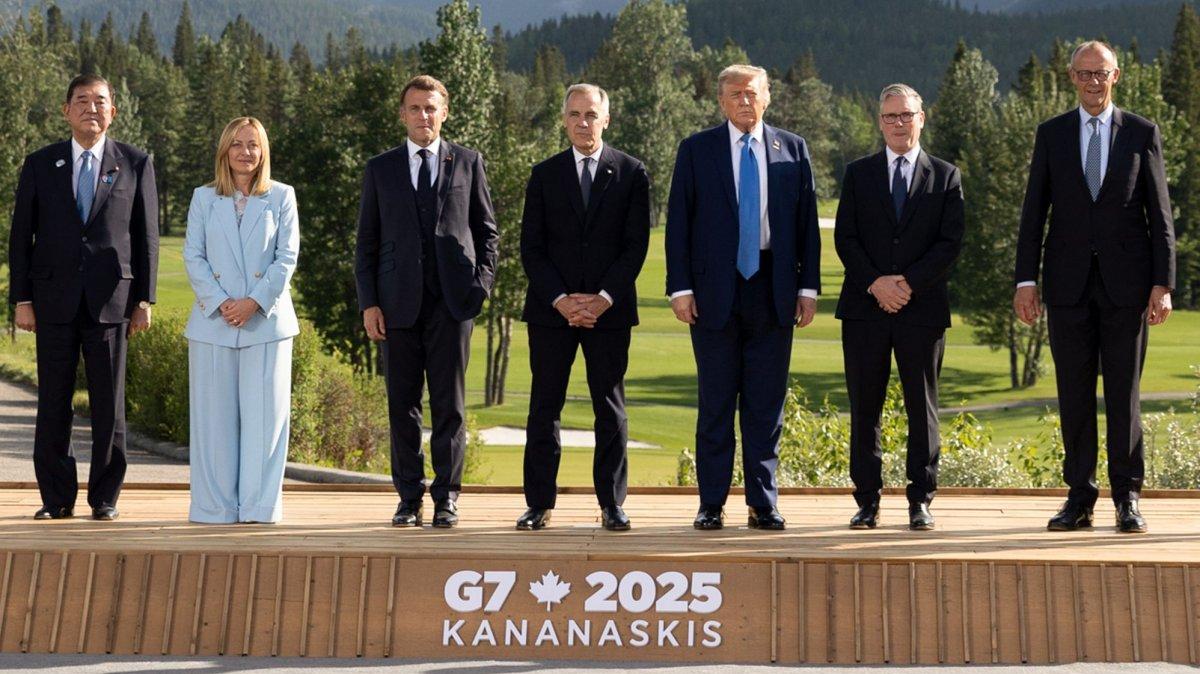 Leaders of the G7 nations, from left, Japanese Prime Minister Shigeru Ishiba, Italian Prime Minister Giorgia Meloni, French President Emmanuel Macron, Canadian Prime Minister Mark Carney, U.S. President Donald Trump, British Prime Minister Keir Starmer and German Chancellor Friedrich Merz, pose for a portrait at the G7 Summit in Kananaskis, Alberta, Canada, in June 2025. Trump will attend this year's summit in France. File Photo via G7/UPI