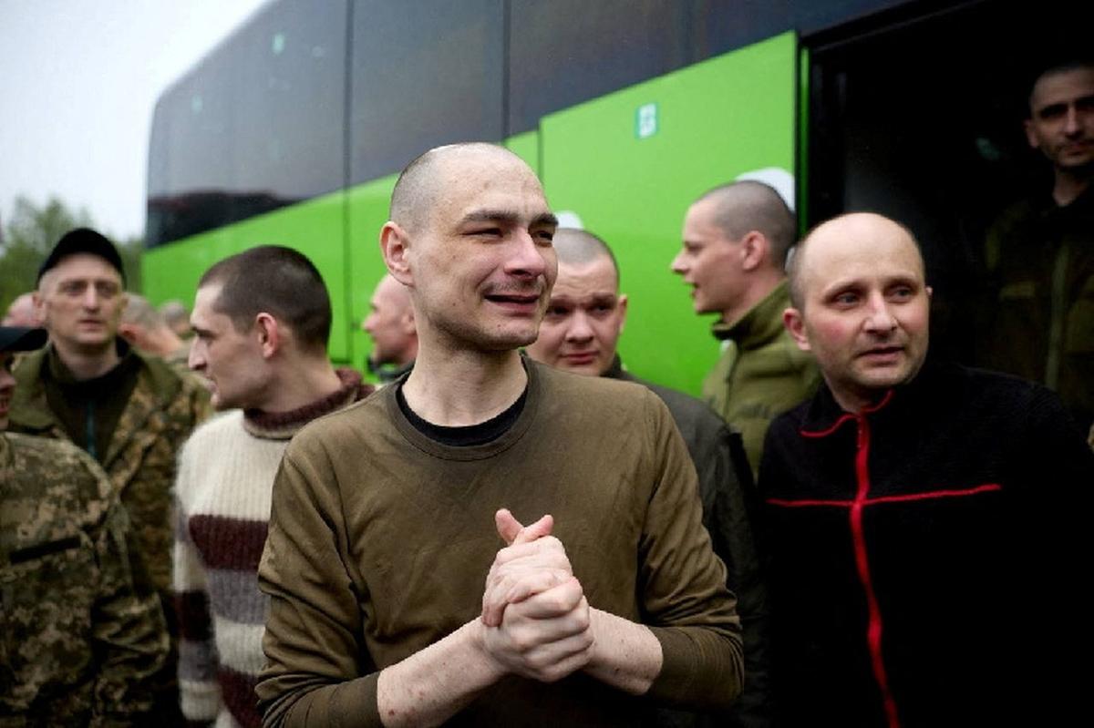 Ukrainian prisoners of war (POWs) after a swap, amid Russia's attack on Ukraine, at an unknown location in Ukraine, in this handout picture released May 15, 2026. Ukraine's President Volodymyr Zelenskiy via Telegram/Handout via REUTERS