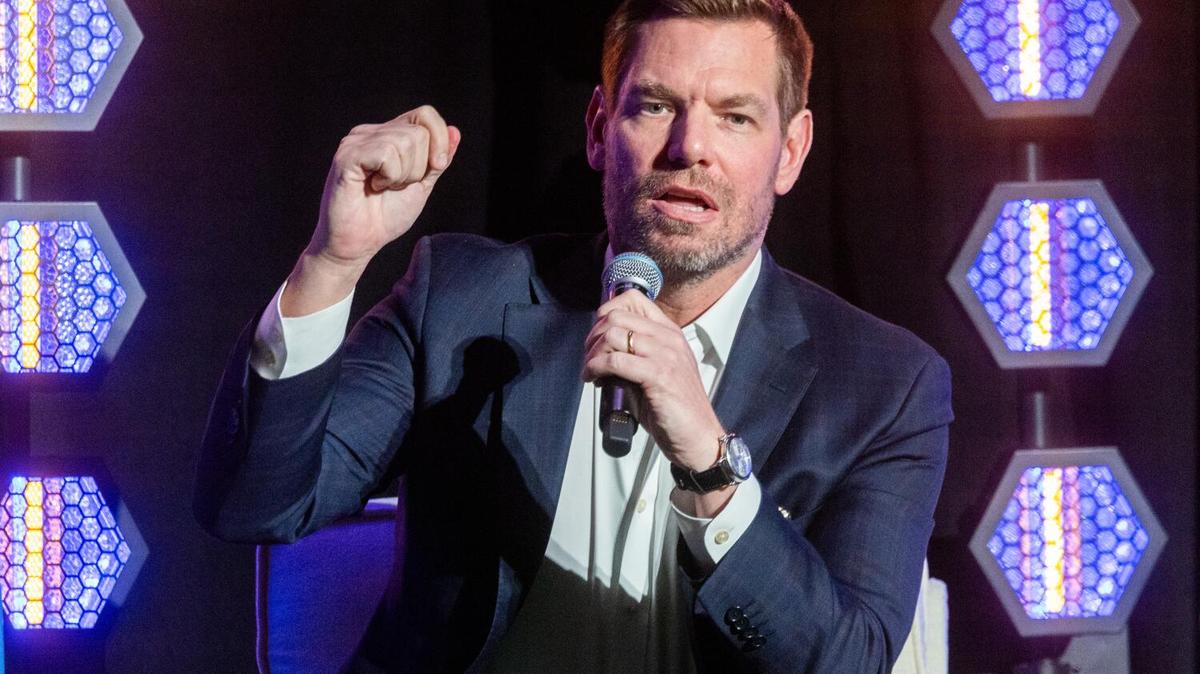 California Rep. Eric Swalwell speaks during Jewish California Governor 2026 Candidate Forum at Skirball Cultural Center on Thursday, Feb. 26, 2026, in Los Angeles. (Ronaldo Bolanos/Los Angeles Times/TNS)