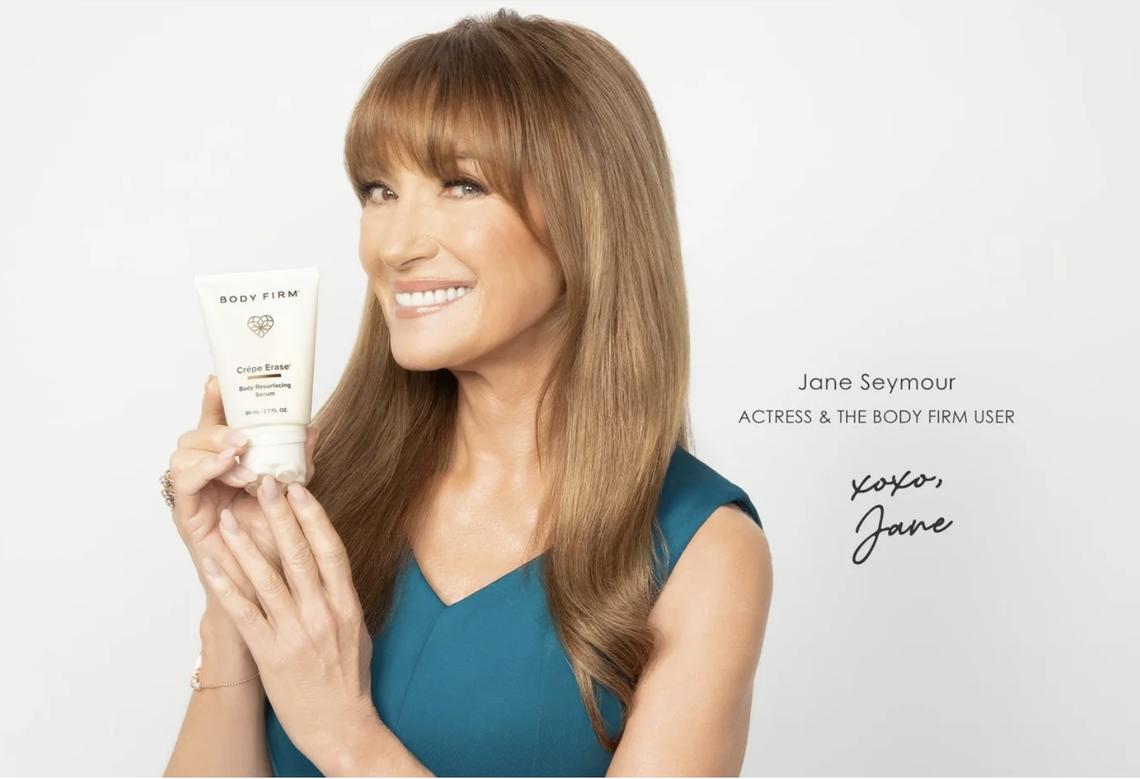 Jane Seymour shows off one of her favorite Body Firm productsCourtesy of the Body Firm