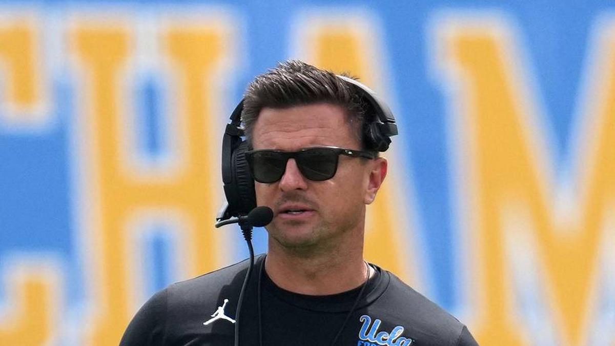  May 2, 2026; Pasadena, CA, USA; UCLA Bruins coach Bob Chesney reacts during the spring game at Rose Bowl. Mandatory Credit: Kirby Lee-Imagn Images | Kirby Lee-Imagn Images 
