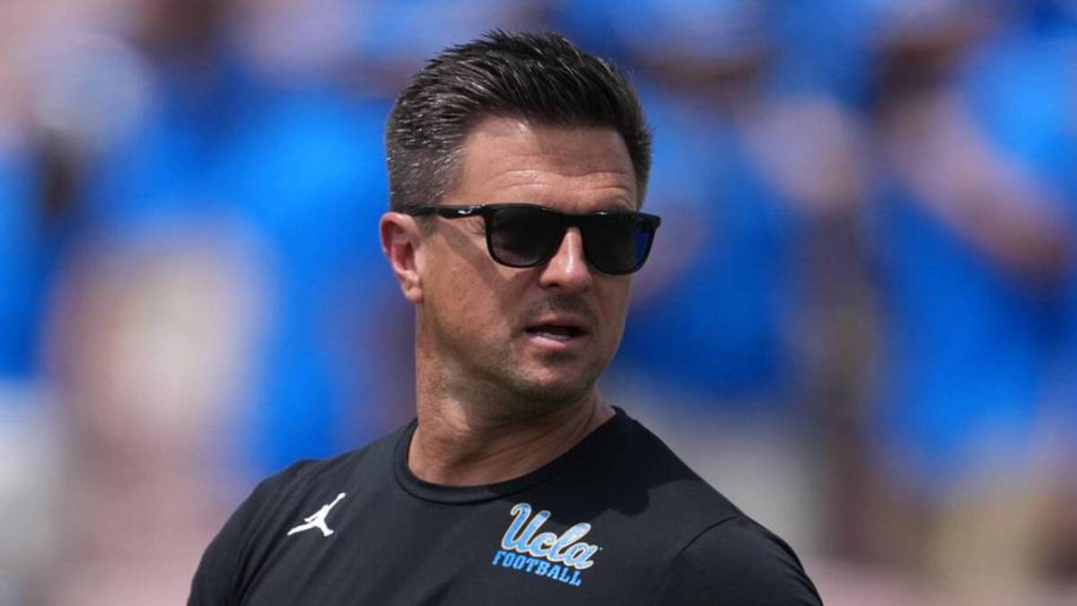  May 2, 2026; Pasadena, CA, USA; UCLA Bruins coach Bob Chesney reacts during the spring game at Rose Bowl. Mandatory Credit: Kirby Lee-Imagn Images | Kirby Lee-Imagn Images 