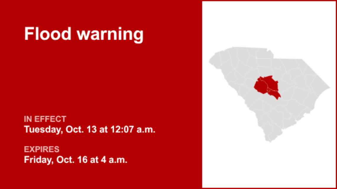 UPDATE: Flood warning issued for Calhoun and Richland counties until Thursday evening 