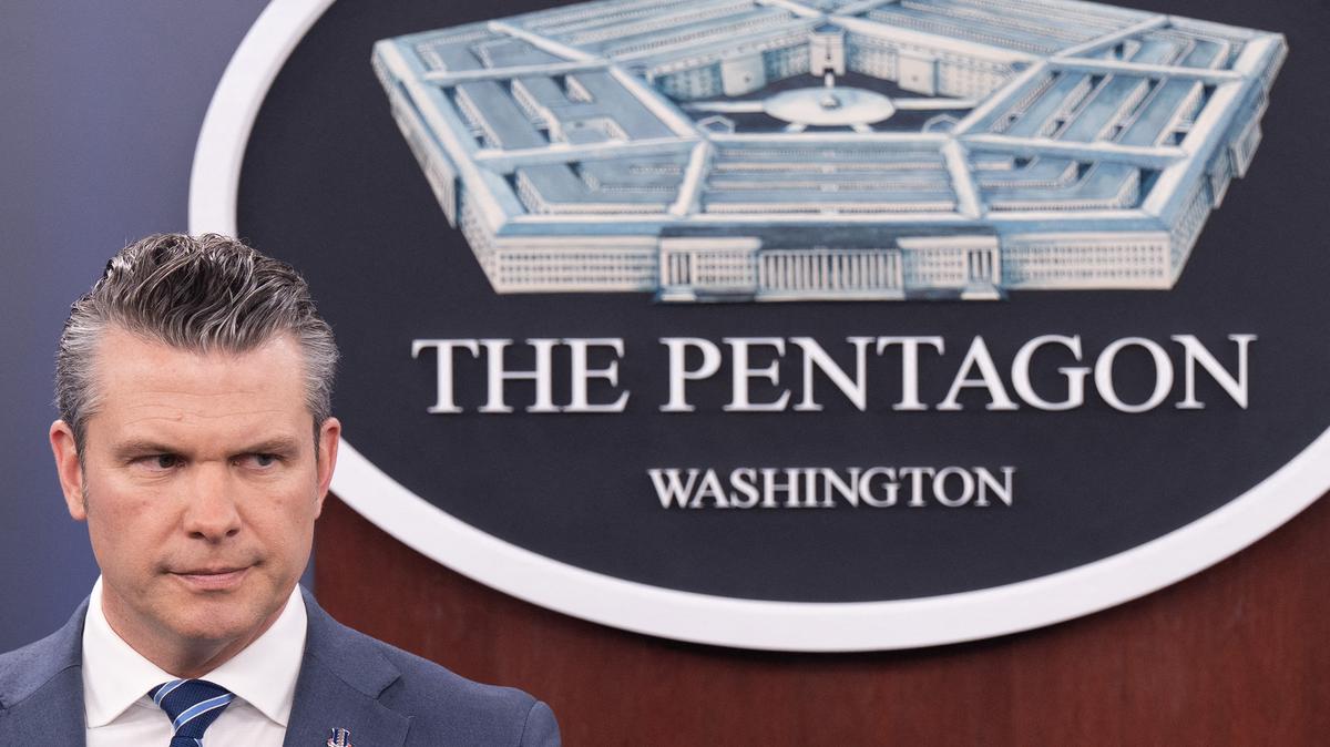 Secretary of Defense Pete Hegseth speaks during a press briefing at the Pentagon in Washington on April 16. Key congressional Republicans are poised to break with Donald Trump on his proposed 44% raise for the Pentagon, a rare act of defiance that signals the president’s weakening grip on Washington as the midterm elections near.