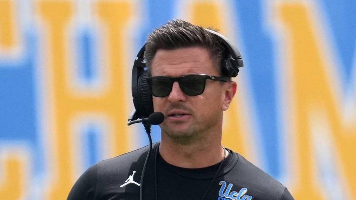  May 2, 2026; Pasadena, CA, USA; UCLA Bruins coach Bob Chesney reacts during the spring game at Rose Bowl. Mandatory Credit: Kirby Lee-Imagn Images | Kirby Lee-Imagn Images 