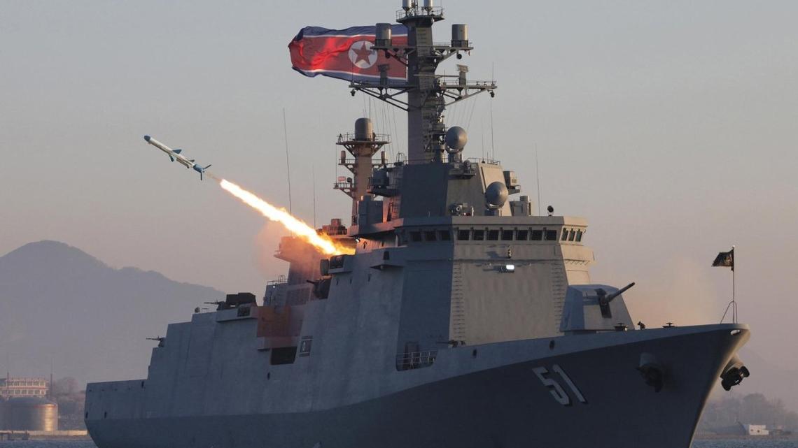 North Korea test-fired strategic cruise missiles and anti-warship missiles from the destroyer Choe Hyon, state media reported Tuesday. The missile test, as seen in this image, took place Sunday from an undisclosed location. Photo by KCNA/EPA