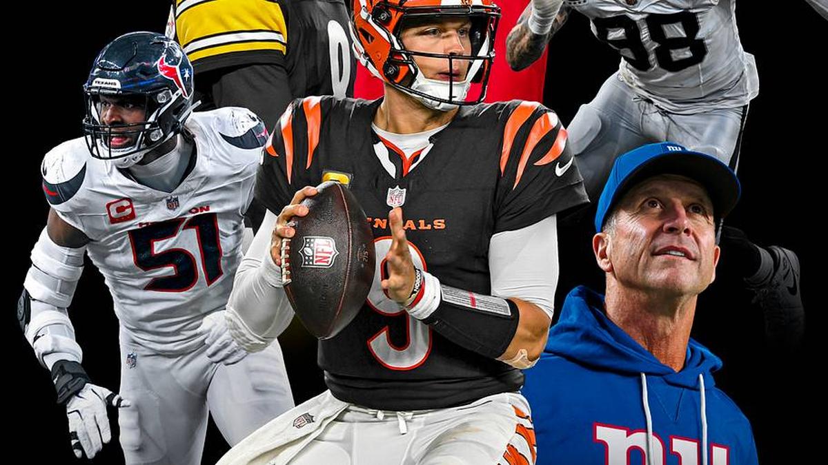  Michael Hickey/Getty Images (Rodgers); Lauren Leigh Bacho/Getty Images (Love); Alika Jenner/Getty Images (Burrow); Kevin Sabitus/Getty Images (Harbaugh); Michael Allio/Getty Images (Crosby); Logan Bowles/Getty Images (Anderson) 