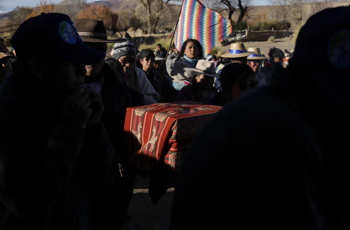 People participate in a ceremony following the return of the so-called “Child of Chani,” an Inca-era child mummy found frozen in 1905 at nearly 5,900 meters on a mountain, after being returned to a local indigenous community following about 120 years in a Buenos Aires museum, El Moreno, in Jujuy province, Argentina May 28, 2026. REUTERS/Gianni Bulacio