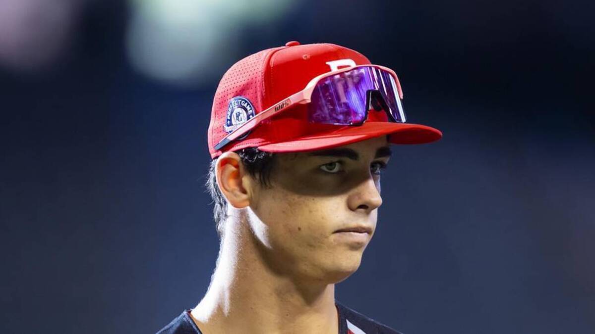 Aug 28, 2022; Phoenix, Arizona, US; West outfielder Will Gasparino (23) during the Perfect Game All-American Classic high school baseball game at Chase Field. Mandatory Credit: Mark J. Rebilas-Imagn Images | Mark J. Rebilas-Imagn Images 