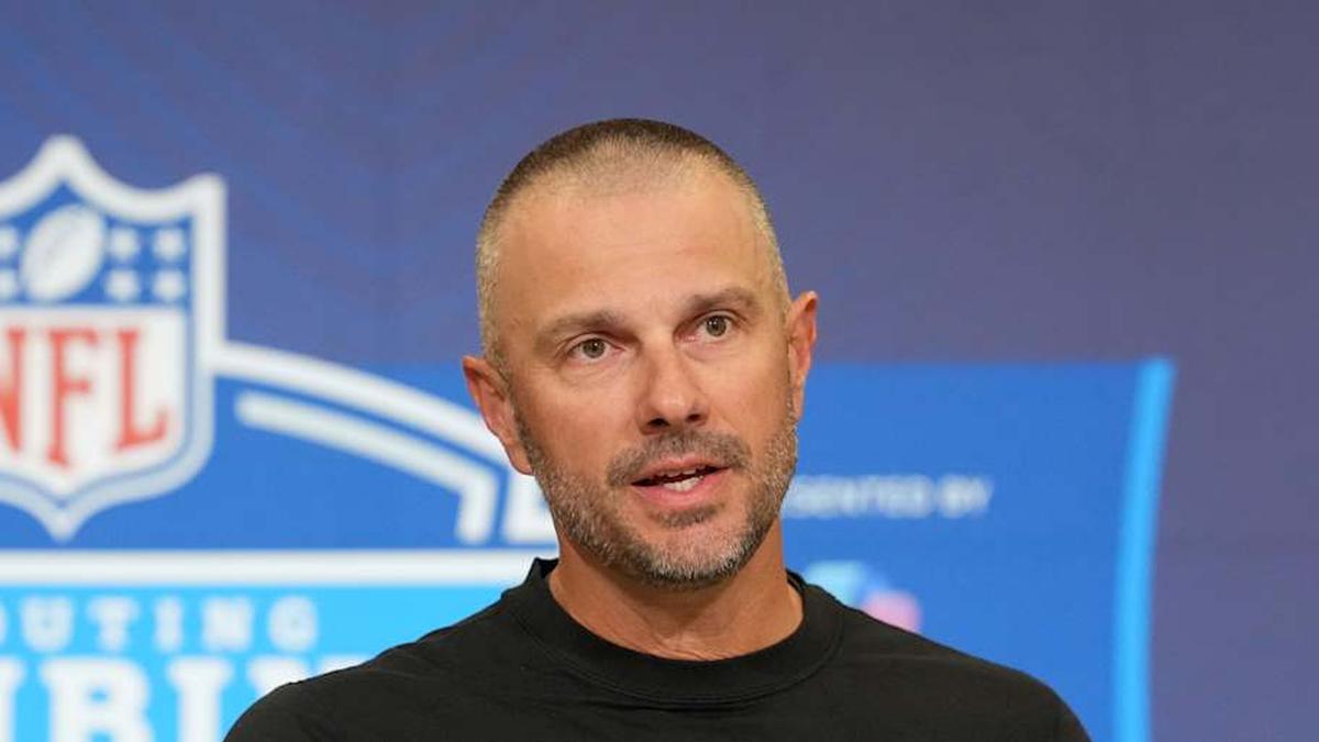  Feb 24, 2026; Indianapolis, IN, USA; Las Vegas Raiders general manager John Spytek speaks at the NFL Scouting Combine at the Indiana Convention Center. Mandatory Credit: Kirby Lee-Imagn Images | Kirby Lee-Imagn Images 