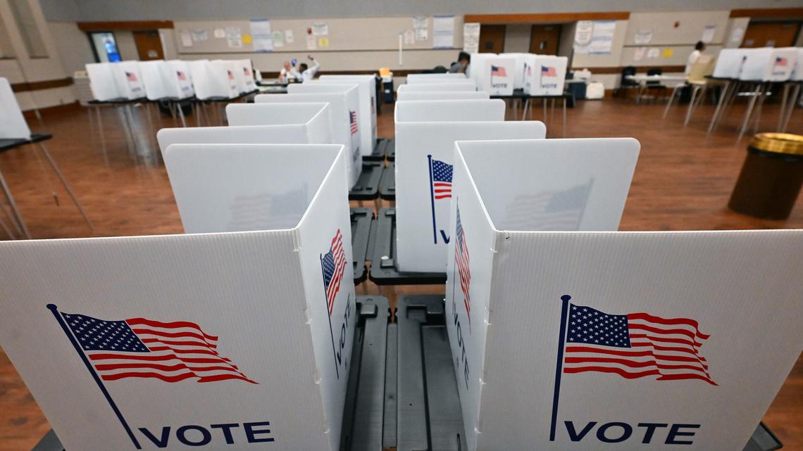 Quiet at the voting booths early Tuesday morning, in the Michigan primary at Northwest Activities Center in Detroit, Michigan on August 5, 2025. (Daniel Mears/The Detroit News/TNS)