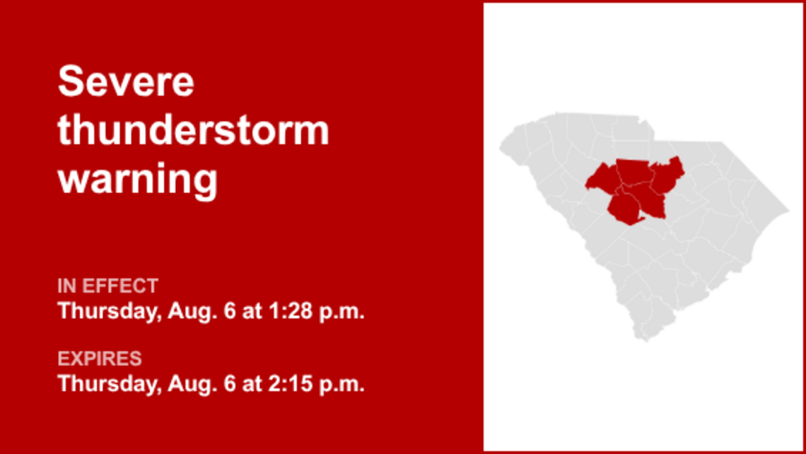UPDATE: Severe thunderstorm warning for Midlands anticipated to expire at 5:15 p.m. 