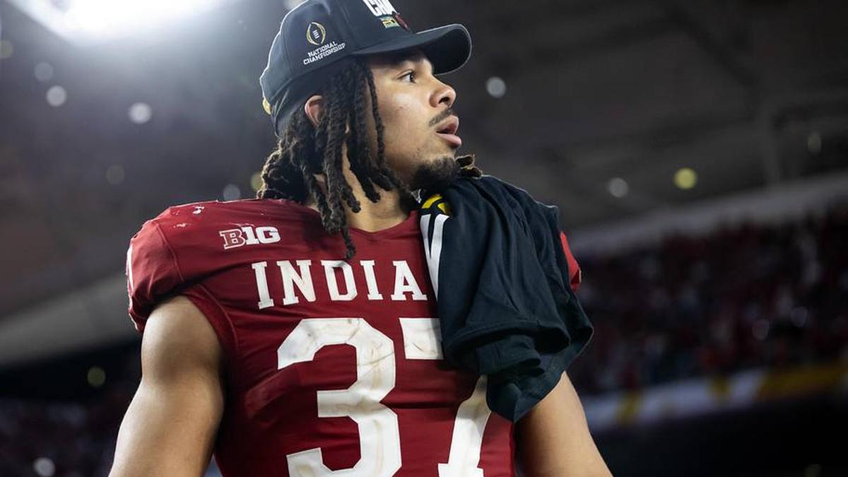  Jan 19, 2026; Miami Gardens, FL, USA; Indiana Hoosiers tight end Riley Nowakowski (37) after defeating the Miami Hurricanes in the College Football Playoff National Championship game at Hard Rock Stadium. Mandatory Credit: Mark J. Rebilas-Imagn Images | Mark J. Rebilas-Imagn Images 