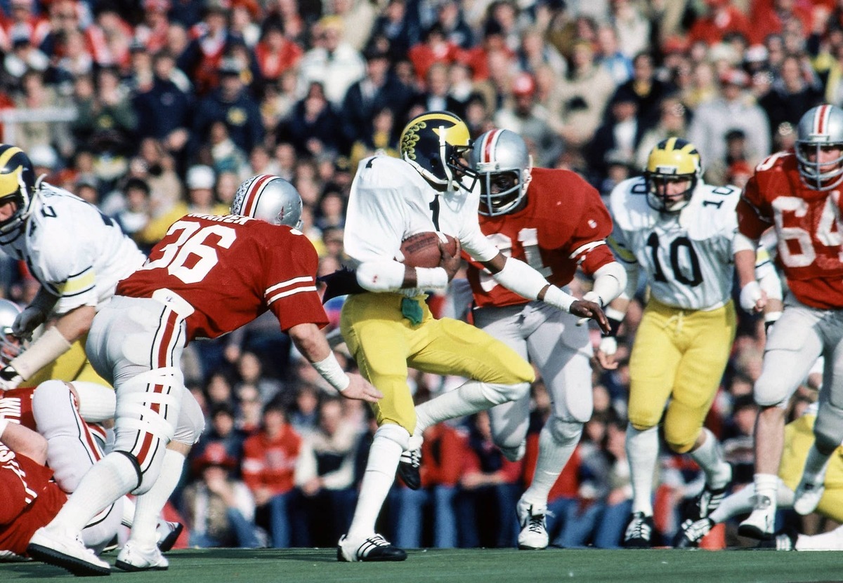  Michigan Wolverines wide receiver Anthony Carter in action against the Ohio State Buckeyes at Ohio Stadium during the 1980 season. Malcolm Emmons-USA TODAY Sports