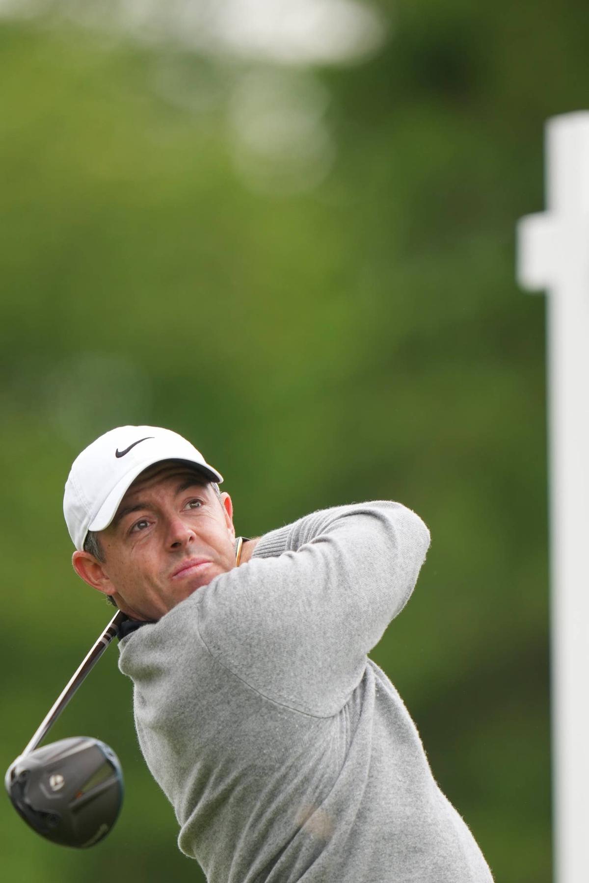 Rory McIlroy hits his tee shot on the second hole during the second round of the PGA Championship at Aronimink Golf Club on Friday, May 15, 2026, in Newtown Square, Pennsylvania. (Photo by Darren Carroll/PGA of America)