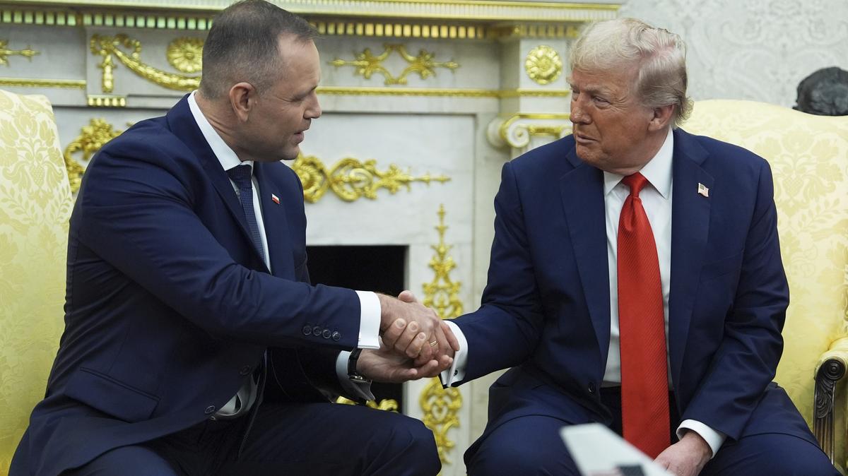 Trump. President Donald Trump shakes hands with Polish President Karol Nawrocki, during a meeting in the Oval Office of the White House, Wednesday, Sept. 3, 2025, in Washington. (AP Photo/Evan Vucci)